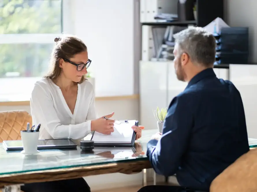 A customer meeting with a tax professional.
